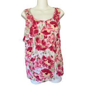 Croft & Barrow Floral Tank Top  Small  Pink Ruffle Spring summer